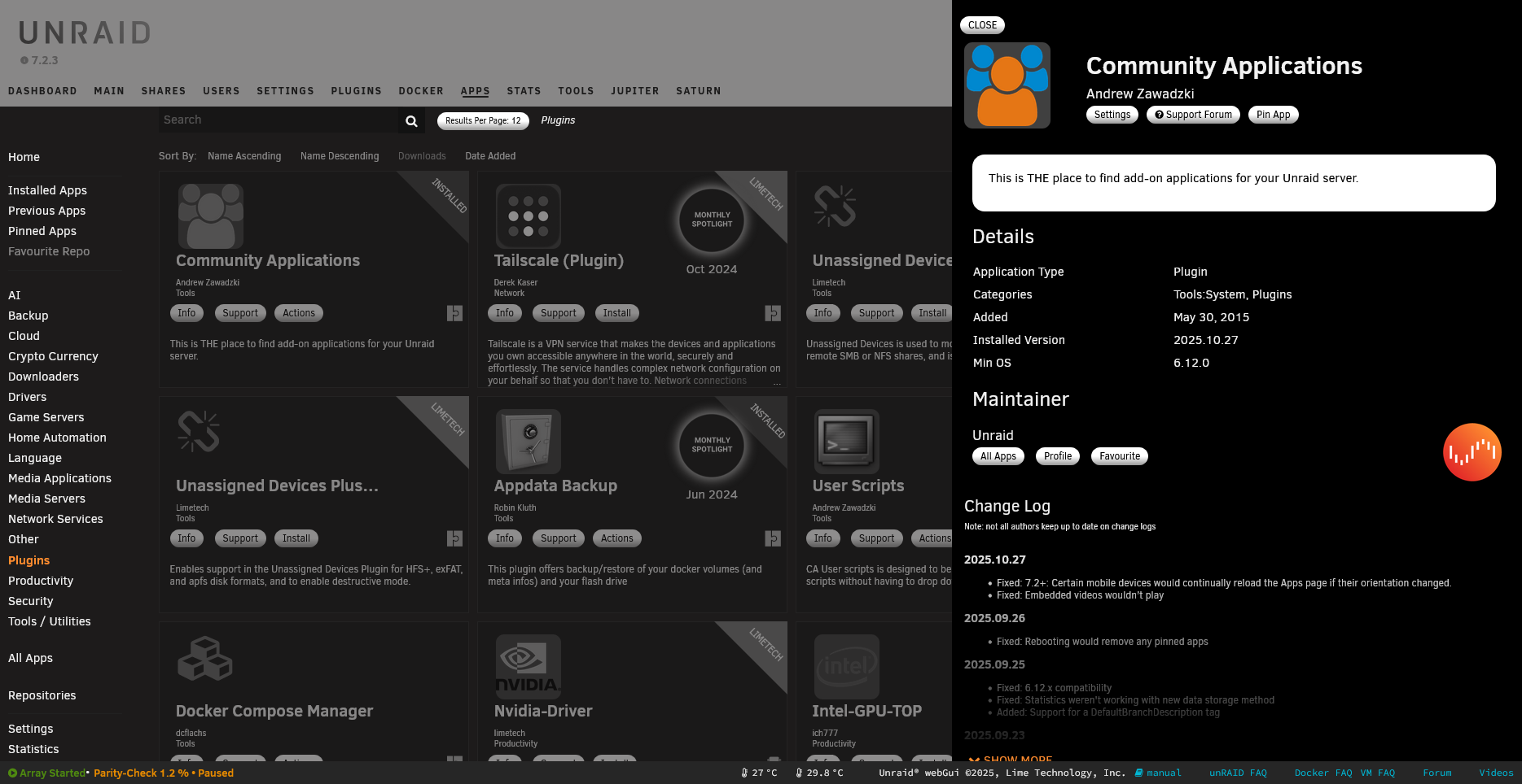 Plugin details panel