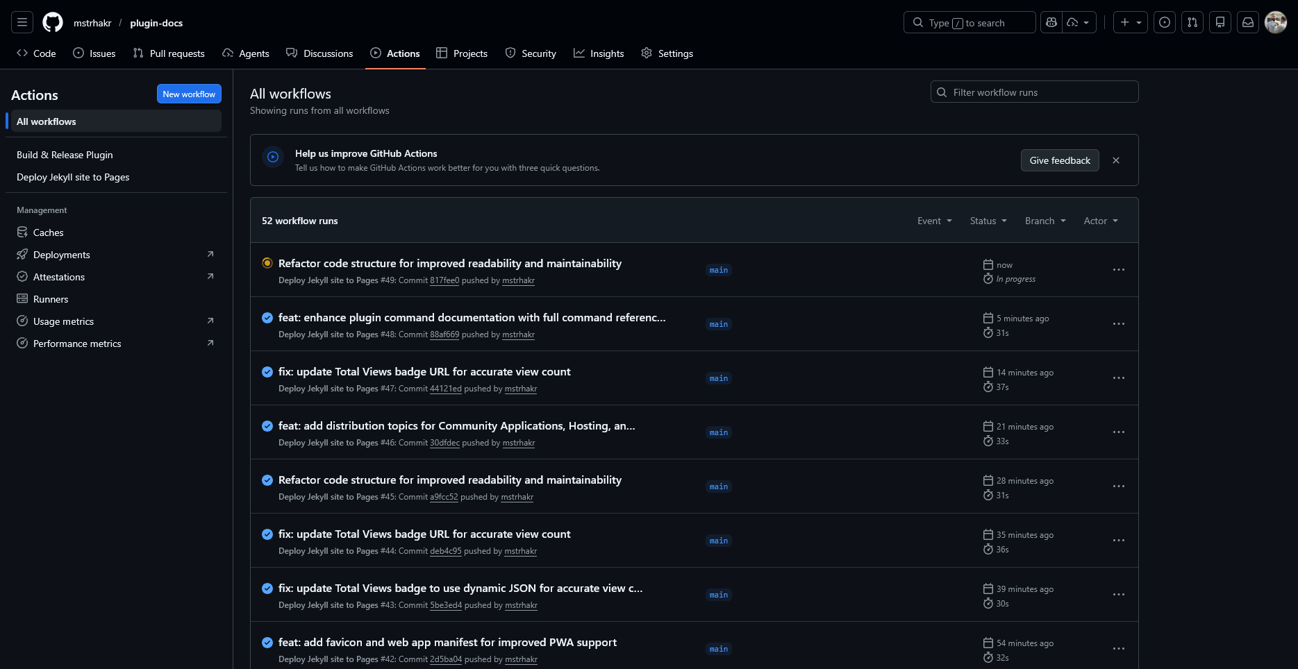 GitHub Actions workflow running