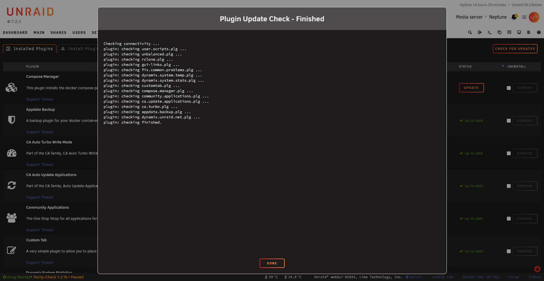 Update check complete showing available updates