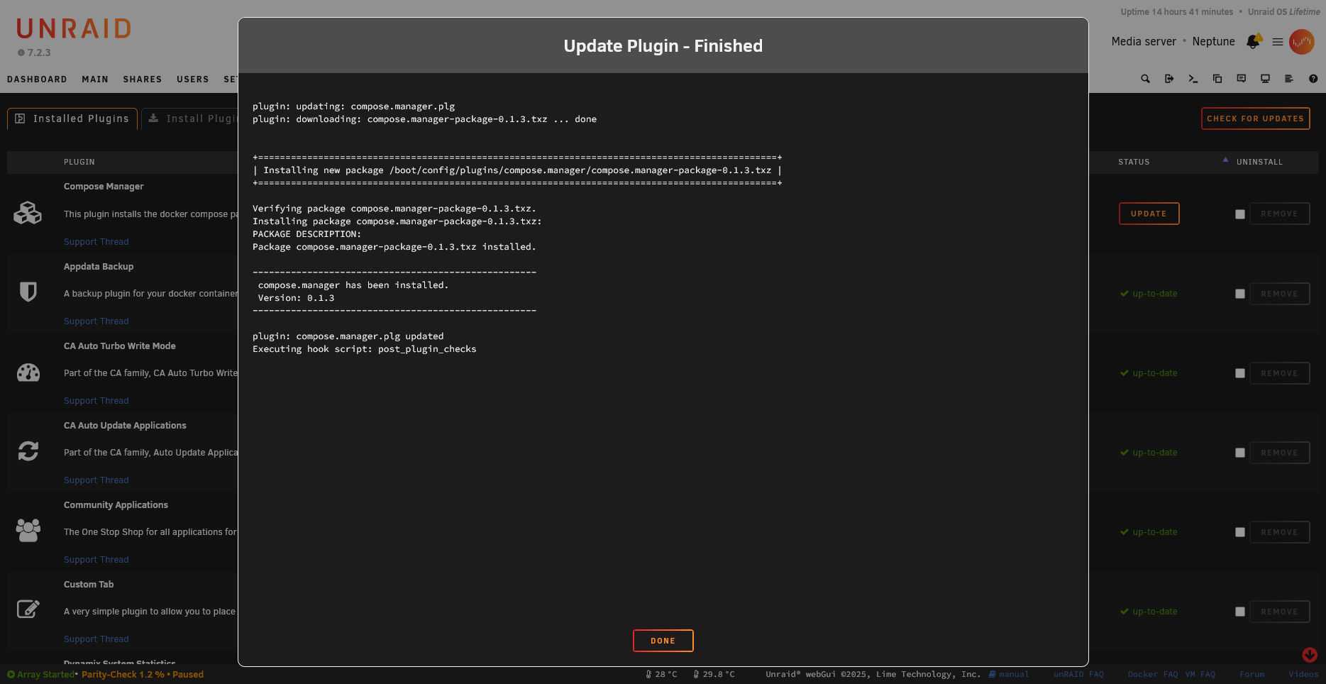 Plugin update complete